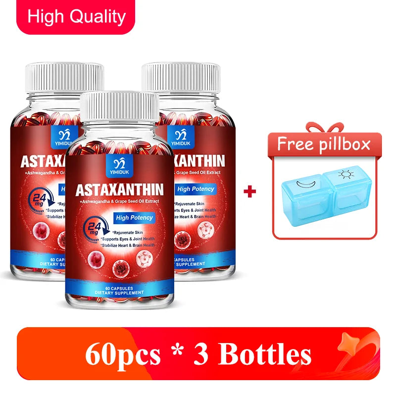 Astaxanthin Capsules - 24mg - Powerful Antioxidant Supplement Support Eye, Skin, Joint, Heart, Brain & Immune System Health