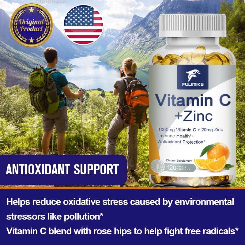 Buy 1 Get 1 Free! Premium Vitamin C + Zinc Supplement, for Wound Healing, Reduces Oxidative Stress & Promotes Clear Skin, Vegan