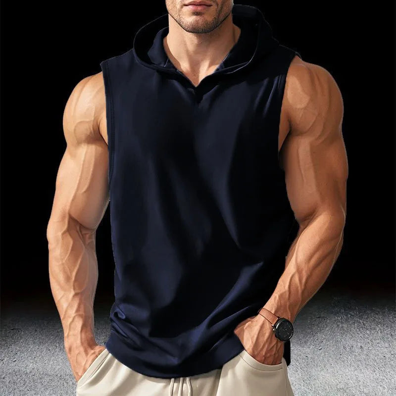 Men's Running Tank Tops Sleeveless Gym Sport T-shirt Fitness Training Workout Tee Tops Sportwear Hooded Solid Summer Men Vest