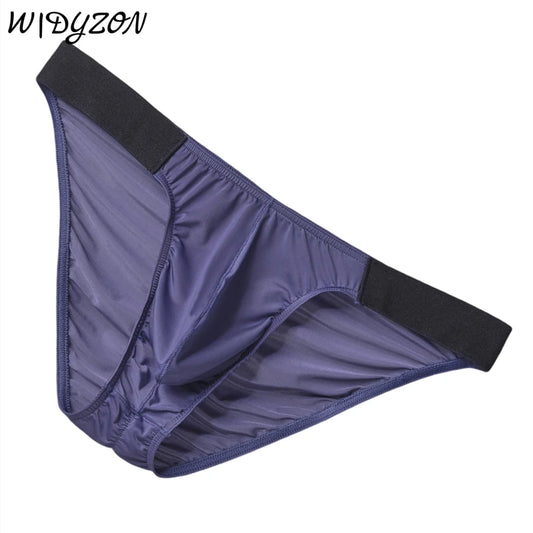 Ice Silk Briefs Men Underwear Male Wide Belt Panties Sexy U Pouch Wrinkle Back Bikini Slips Hombre Breathable Exotic Lingerie