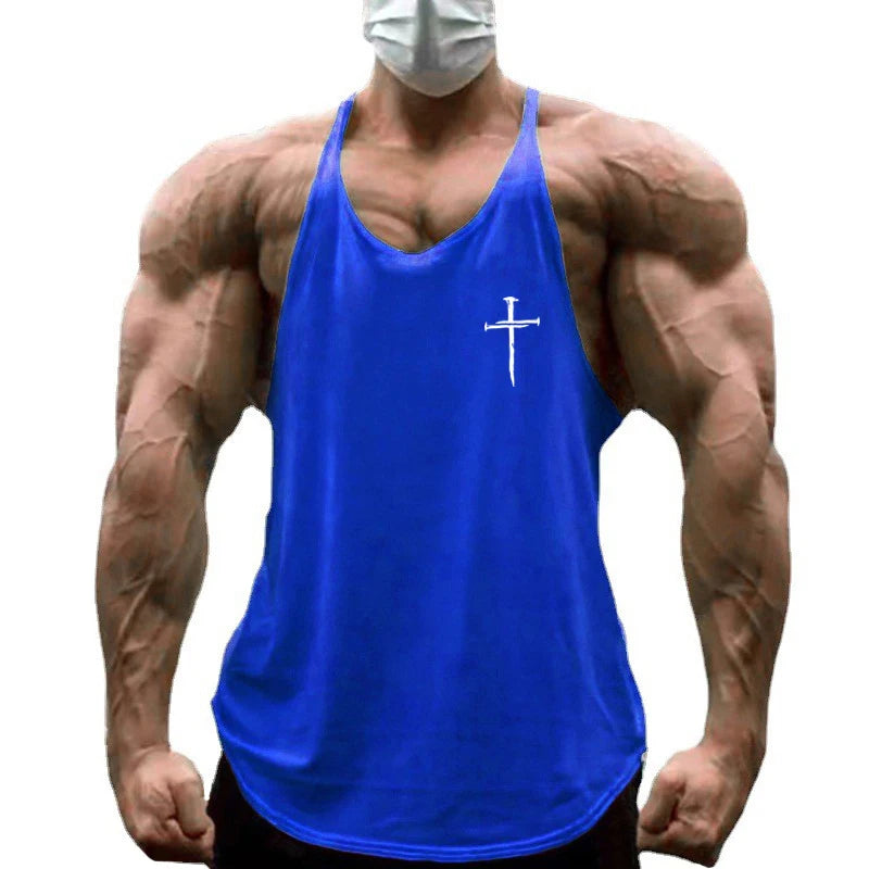Personalized Cross Print Gym Bodybuilding Sport Vests Men's Running Fitness Sleeveless Shirt Cotton Breathable Y-back Tank Tops