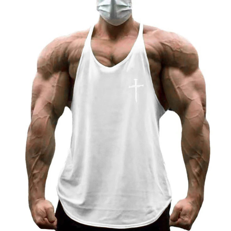 Personalized Cross Print Gym Bodybuilding Sport Vests Men's Running Fitness Sleeveless Shirt Cotton Breathable Y-back Tank Tops
