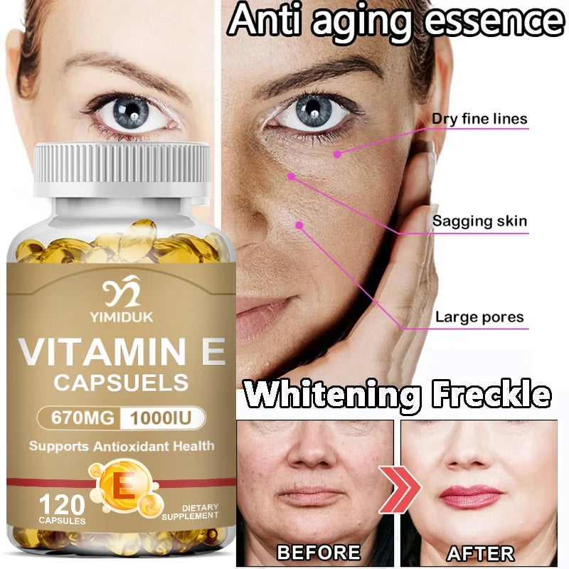 Antioxidant Vitamin E Supplements, with Tocopherols & Safflower Oil, Boost Elasticity, Shrink Pores, Combat Aging