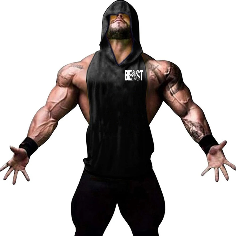 Men's Sports Running Vest Summer Top Weight Training Bodybuilding Vest Gym Workout Fitness Hoodie Men's Hooded Vest