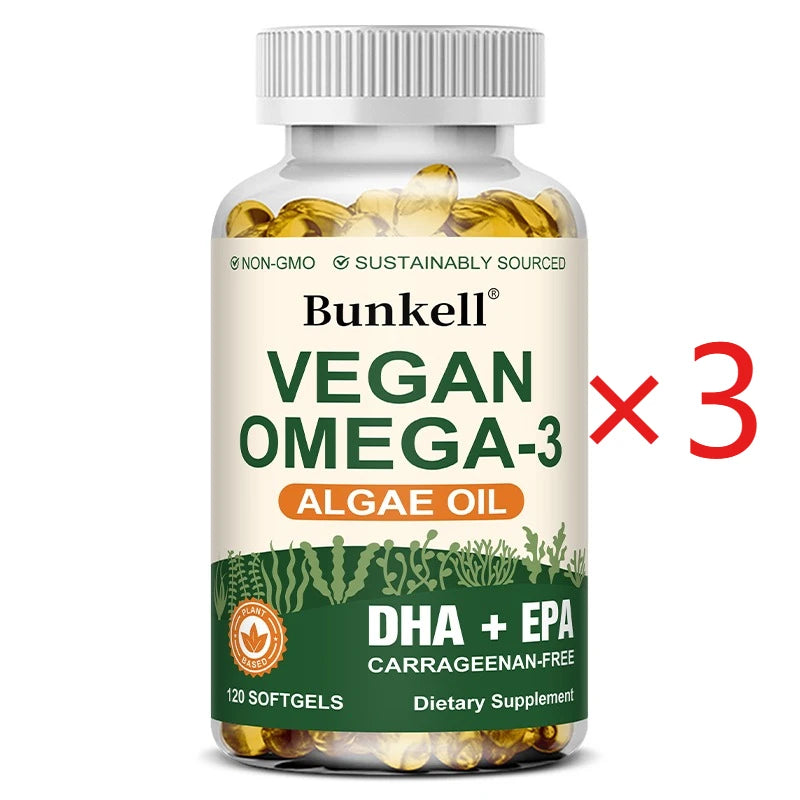 Omega 3 Algae Oil | Plus DHA EPA Non GMO Overall Health | Fish Oil Substitute 120 Capsules Soft Capsules