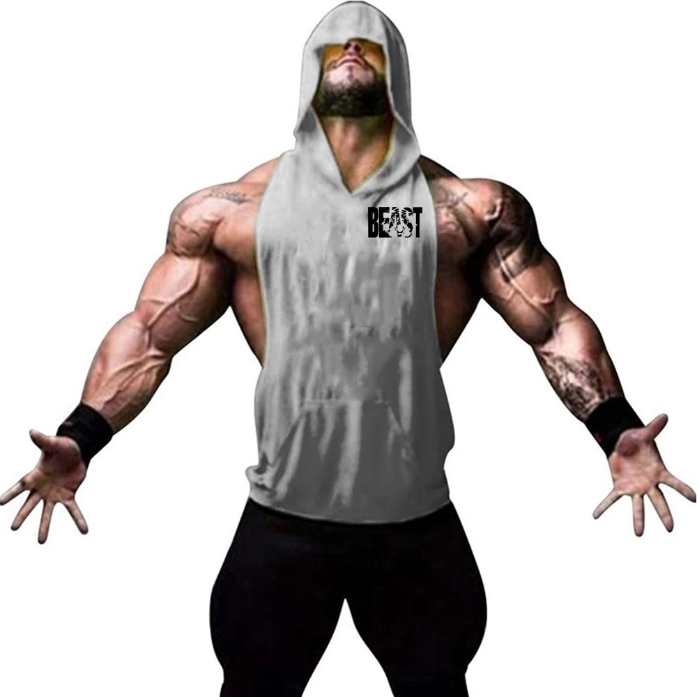 Men's Sports Running Vest Summer Top Weight Training Bodybuilding Vest Gym Workout Fitness Hoodie Men's Hooded Vest