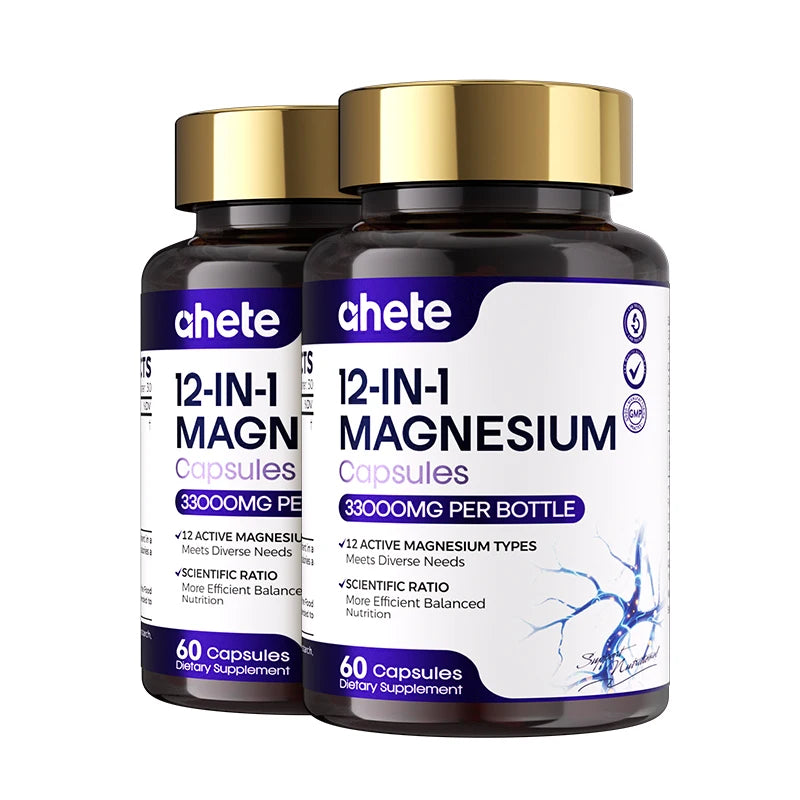 AHETE 12-in-1 Magnesium Capsules - Comprehensive Supplementation Of 12 Forms Of Magnesium