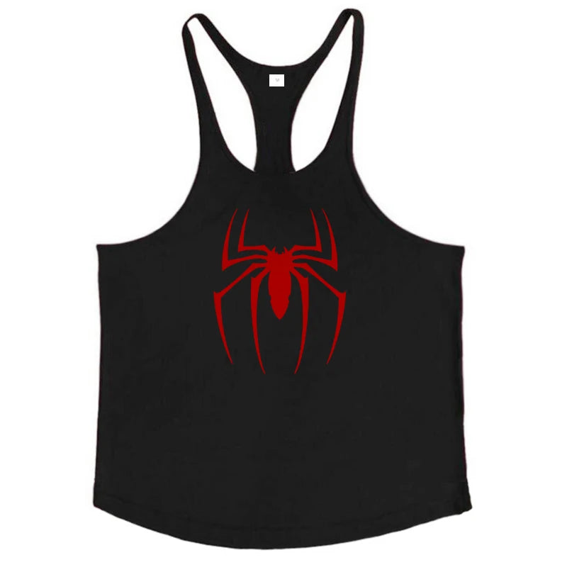 Red Spider Printed Sleeveless Cotton Y-back Tank Tops Gym Fitness Bodybuilding Sport Shirts Breathable Mens Workout Muscle Vests