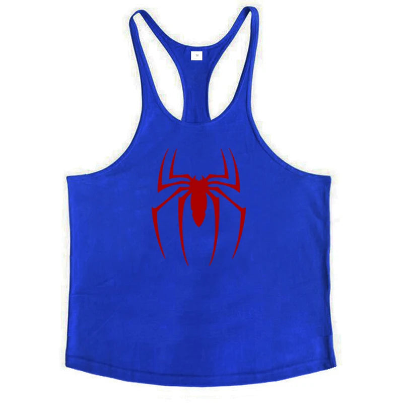 Red Spider Printed Sleeveless Cotton Y-back Tank Tops Gym Fitness Bodybuilding Sport Shirts Breathable Mens Workout Muscle Vests