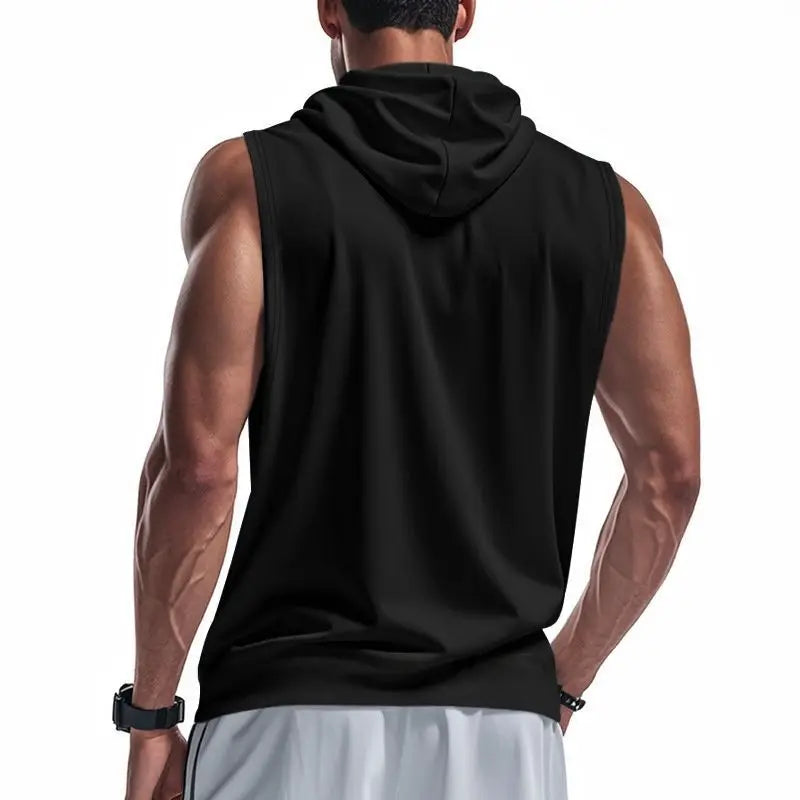 Men's Running Tank Tops Sleeveless Gym Sport T-shirt Fitness Training Workout Tee Tops Sportwear Hooded Solid Summer Men Vest