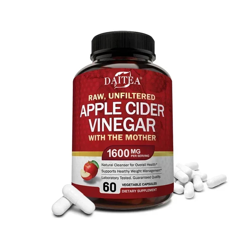 Raw Organic Apple Cider Vinegar (with Mother Vinegar) - Gut Health, Digestion, Weight Management - Natural Vegetarian Capsules