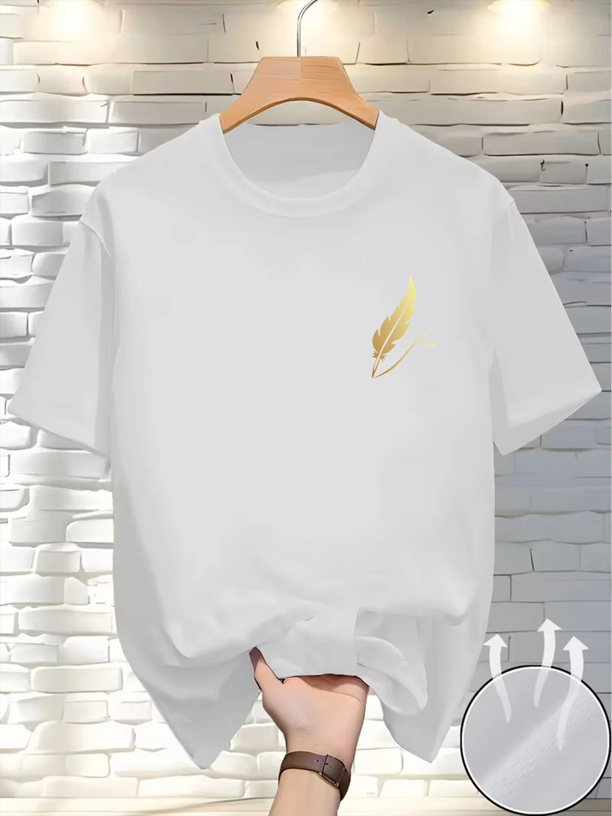New Round Neck Running T-shirt Men Summer Thin Top Feather print Quick Dry Short Sleeve Breathable Fitness Sports T-shirt Wear