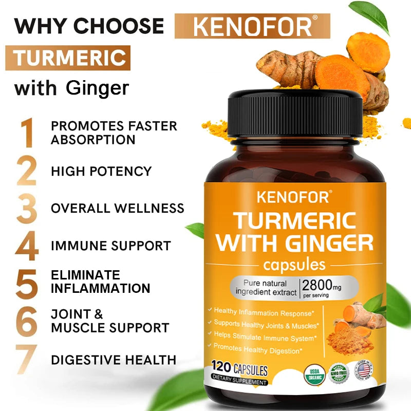 Turmeric Curcumin Capsules 1600mg with Ginger & MSM, Antioxidant Support, Joint Comfort, Heart Cognitive & Digestive Wellness