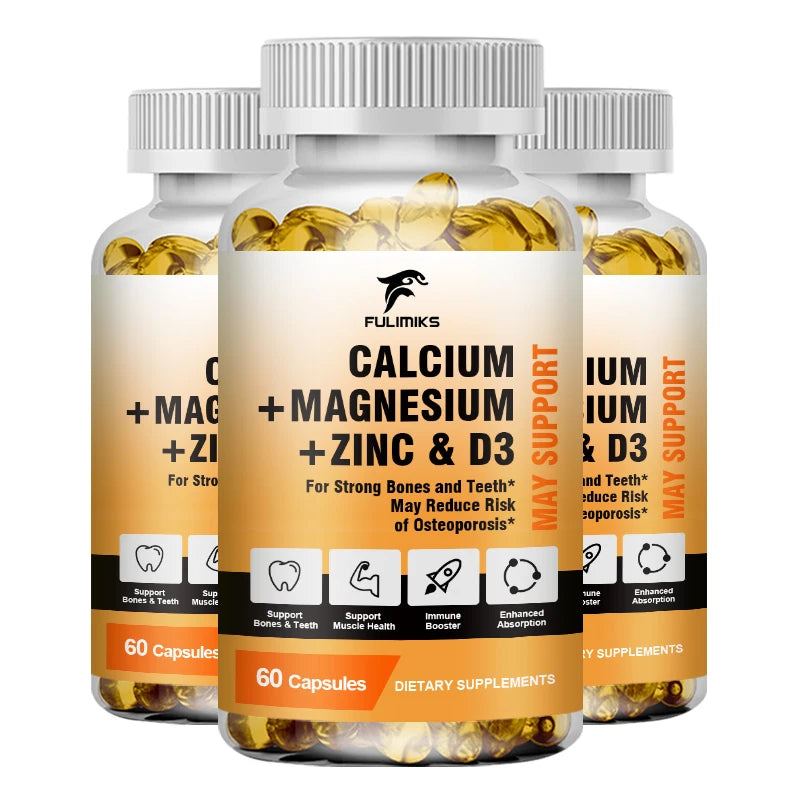 FULIMIKS Calcium Magnesium Zinc Supplement, with Vitamin D3, Supports Strong Bones, Teeth, Muscle Health & Immune Function