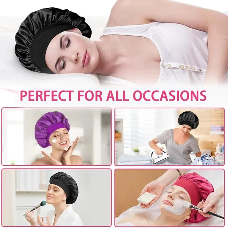 High Elastic Satin Solid Sleeping Hat 1Pcs Hair Care Bonnet Nightcap Multi-color Reusable Women Home Sleeping Cap Accessories