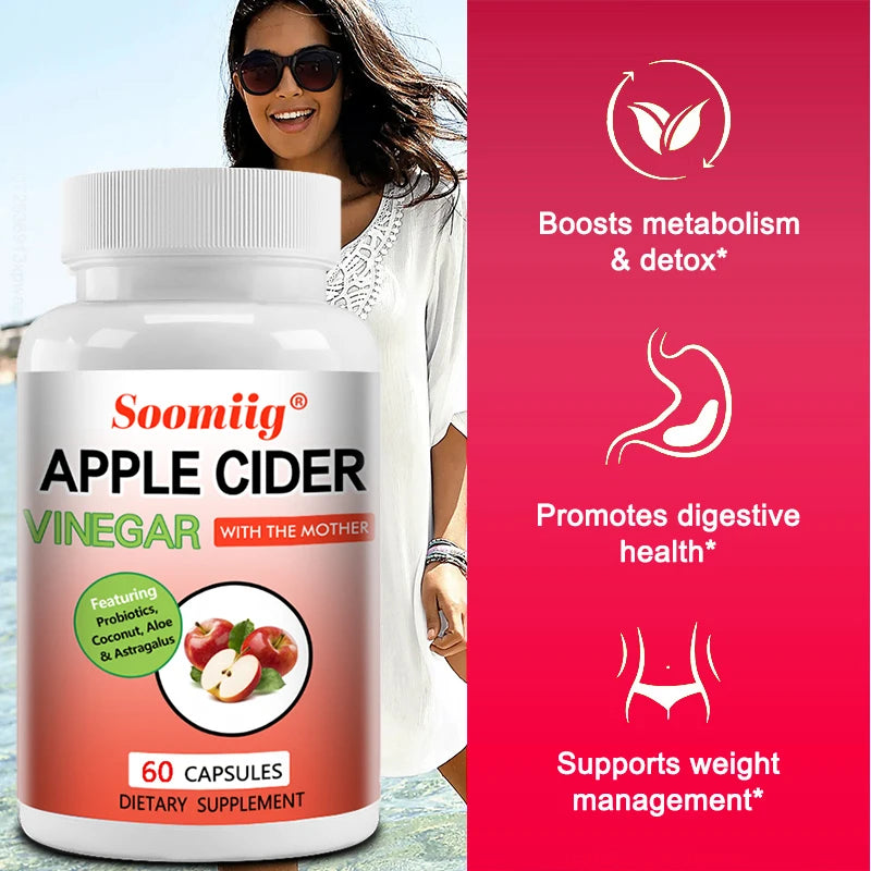 Apple Cider Vinegar Capsules 1500mg, Natural Detox, Fat Burning, Appetite Suppressant, Improves Digestion, Energy, Non-GMO