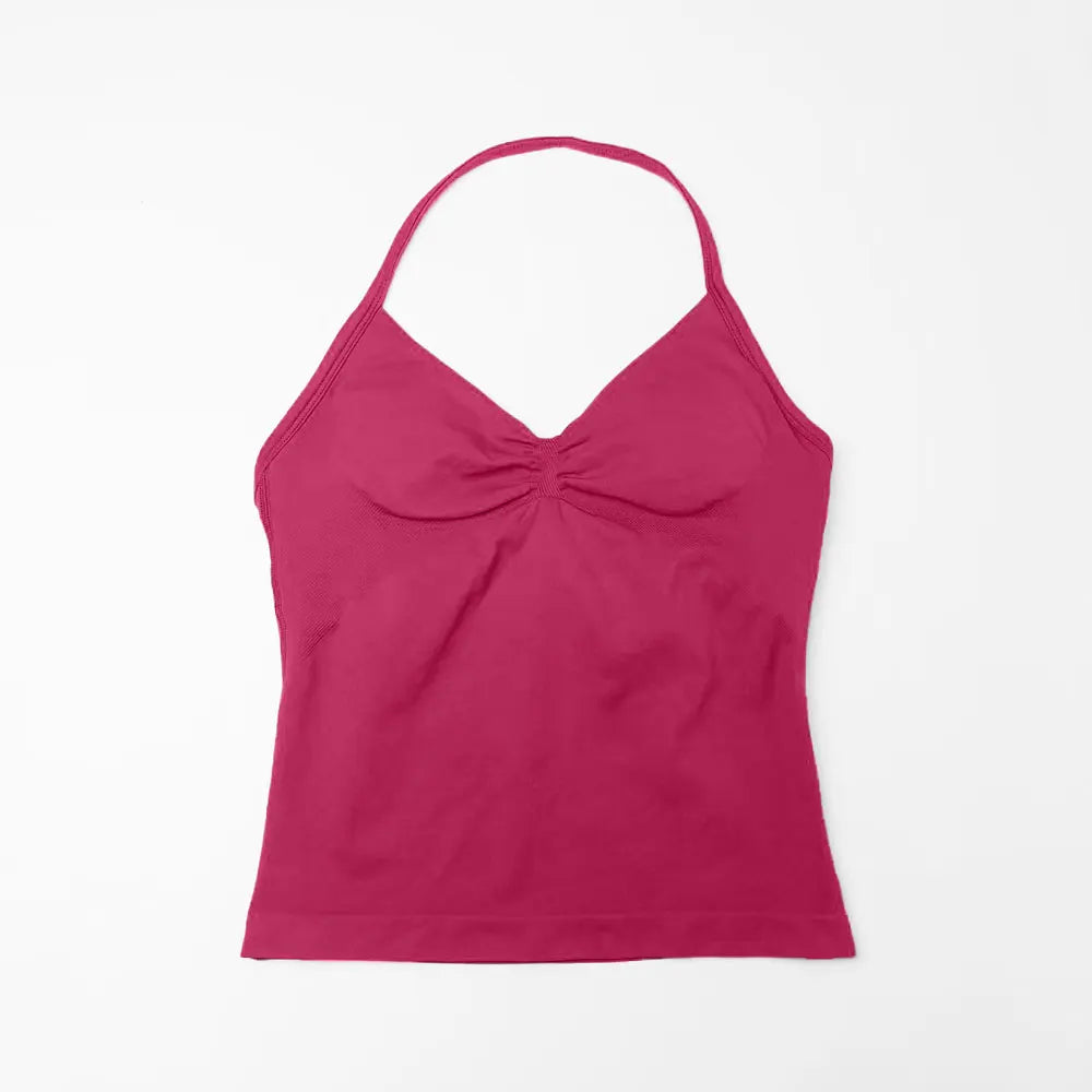NCLAGEN Gym Longline Strappy Top Women Seamless Yoga Tank With Removable Pads V Neck Workout Clothes Sports Running Fitness Vest