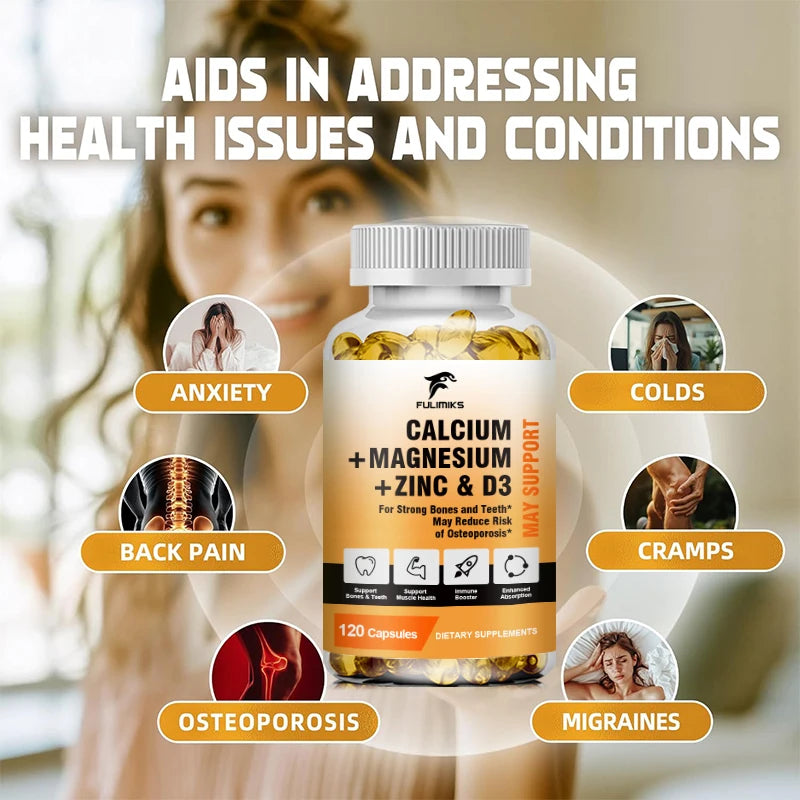 FULIMIKS Calcium Magnesium Zinc Supplement, with Vitamin D3, Supports Strong Bones, Teeth, Muscle Health & Immune Function