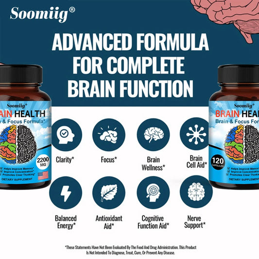 2200 Mg Brain Booster with Vitamin B6, B12 Supplement To Support Memory, Mental Clarity and Immune System Health