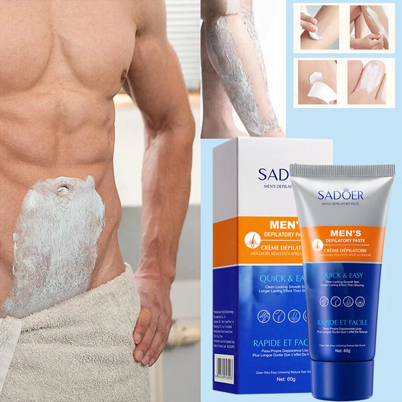 SADOER Men's Painless Hair Removal Cream, a fast-acting and gentle hair removal agent that moisturizes and soothes the skin