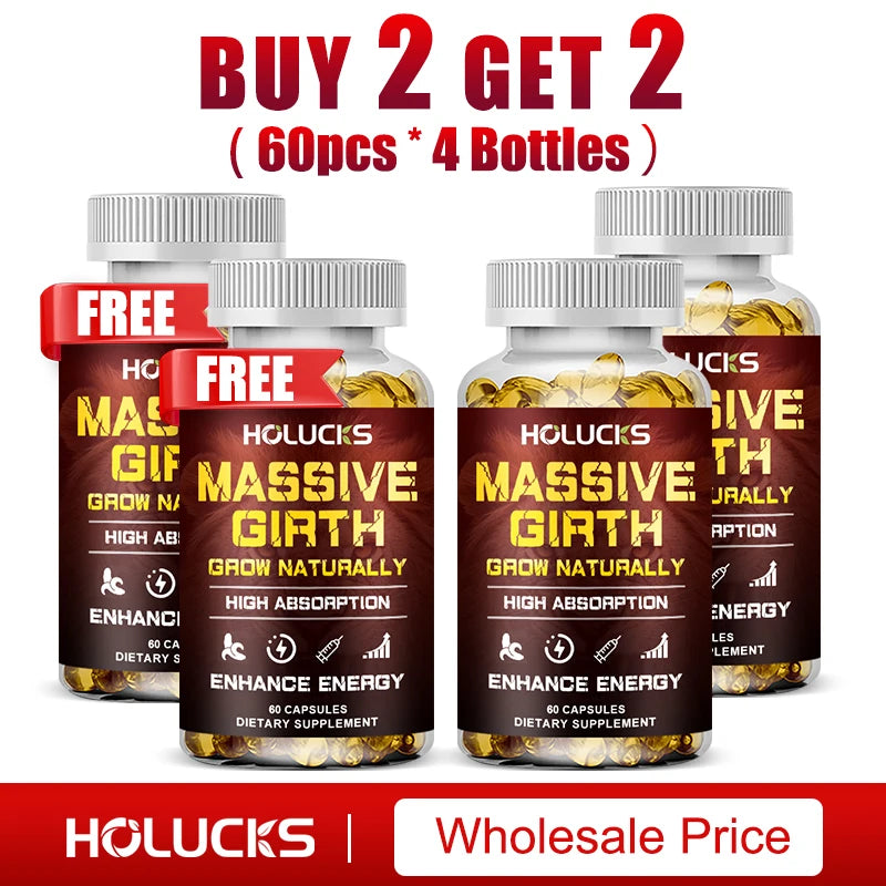 Buy 1 Get 1 Free! Massive Girth Supplement, for Enhanced Blood Flow, Stamina & Overall Male Performance, Overall Wellness, Vegan