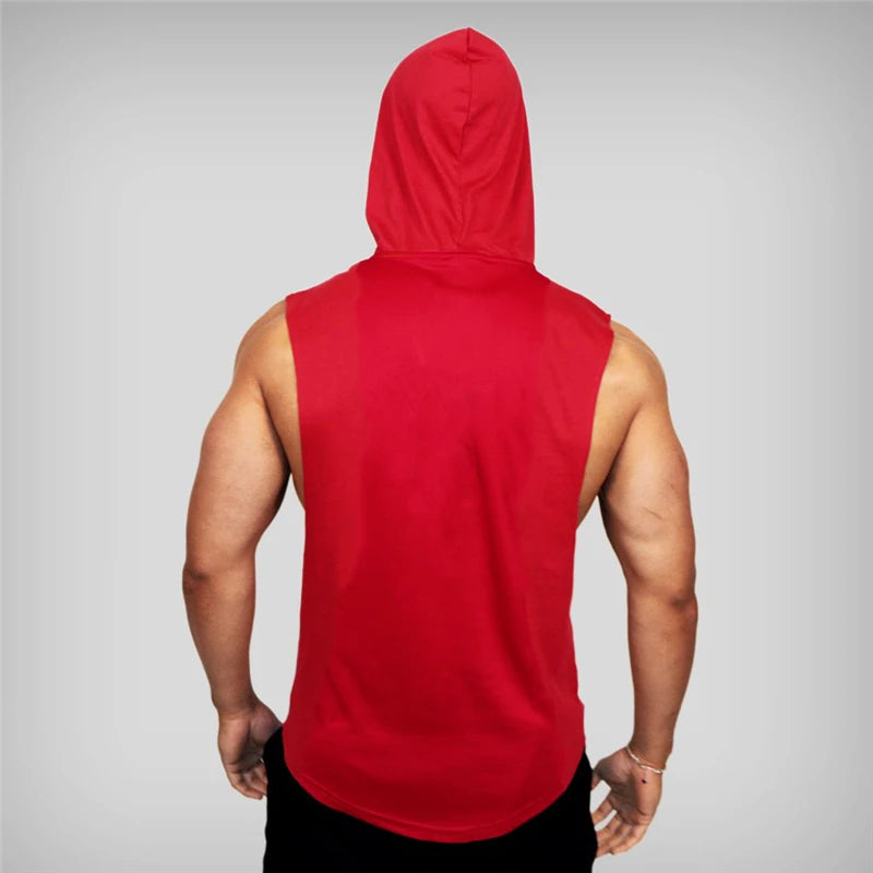 Mens Bodybuilding Sleeveless Hooded Shirts Summer Breathable Loose Cotton Hip Hop Tank Tops Gym Workout Fitness Muscle Hoodie