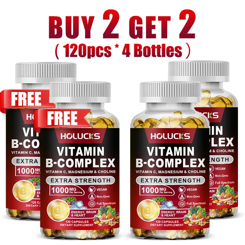 Buy 1 Get 1 Free!  Pure Vitamin B Complex Supplement, for Energy, Metabolism & Nervous System, Immune Defense & Stress Relief