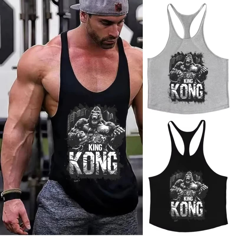 2026 Muscle Gorilla Graphic Stringer Vest Men Cotton Y-Back Sleeveless Tank Top Printed Gym Workout Athletic Sportswear