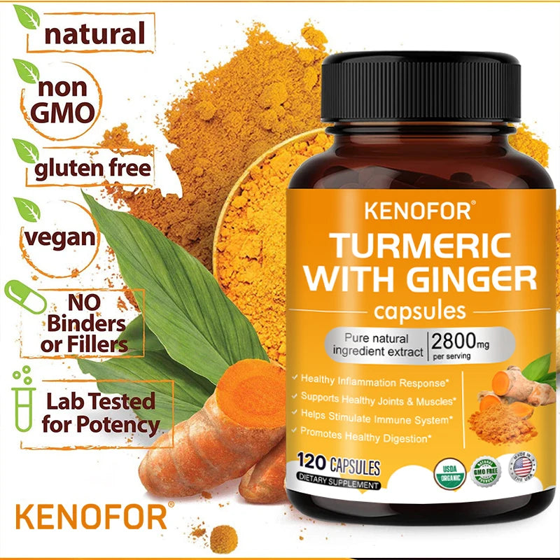 Turmeric Curcumin Capsules 1600mg with Ginger & MSM, Antioxidant Support, Joint Comfort, Heart Cognitive & Digestive Wellness