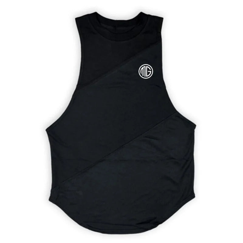 Muscleguys Running Vests Mens Gym Sleeveless Shirt Summer Cotton Stitching Mesh Breathable Fitness Tank Tops Muscle Singlets