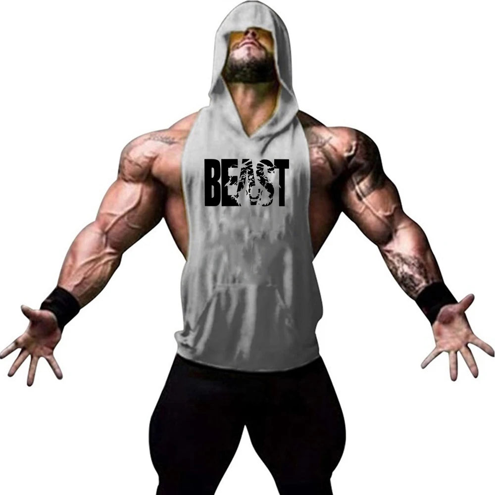 Men's Sports Running Vest Summer Top Weight Training Bodybuilding Vest Gym Workout Fitness Hoodie Men's Hooded Vest