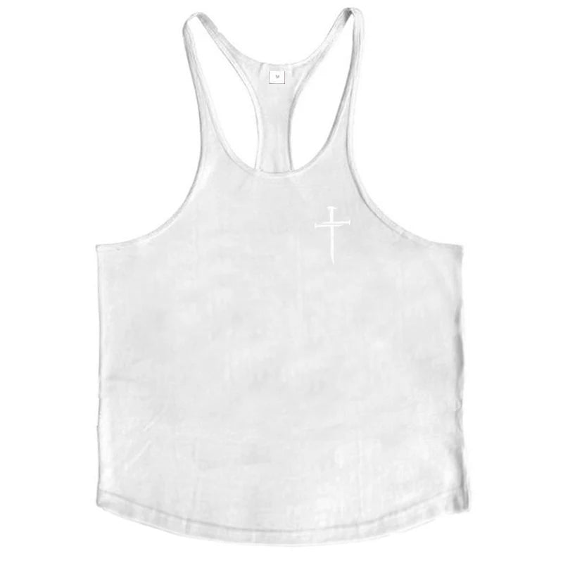 Personalized Cross Print Gym Bodybuilding Sport Vests Men's Running Fitness Sleeveless Shirt Cotton Breathable Y-back Tank Tops