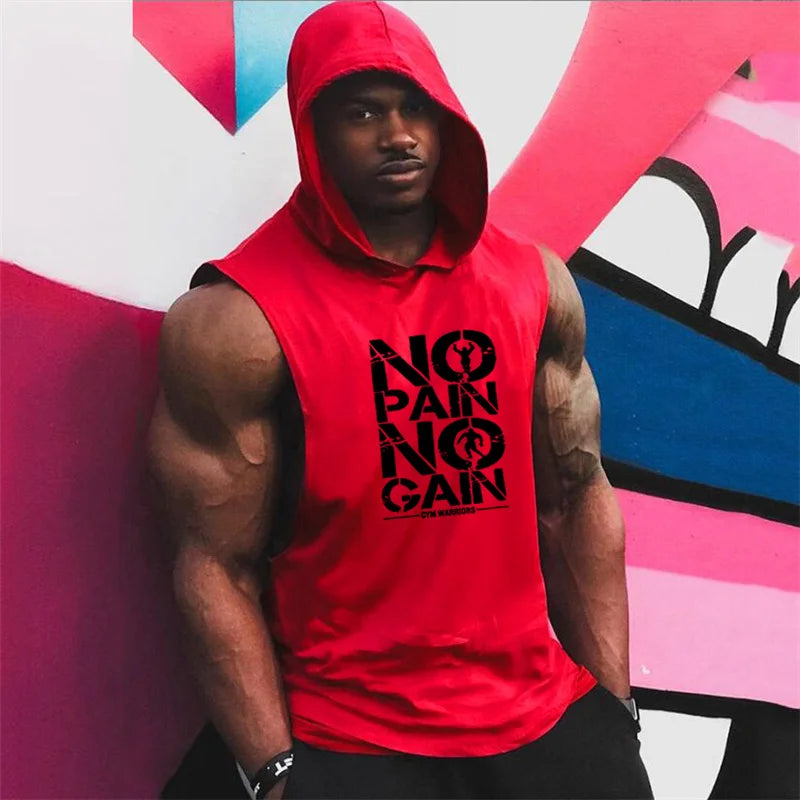 Mens Bodybuilding Sleeveless Hooded Shirts Summer Breathable Loose Cotton Hip Hop Tank Tops Gym Workout Fitness Muscle Hoodie