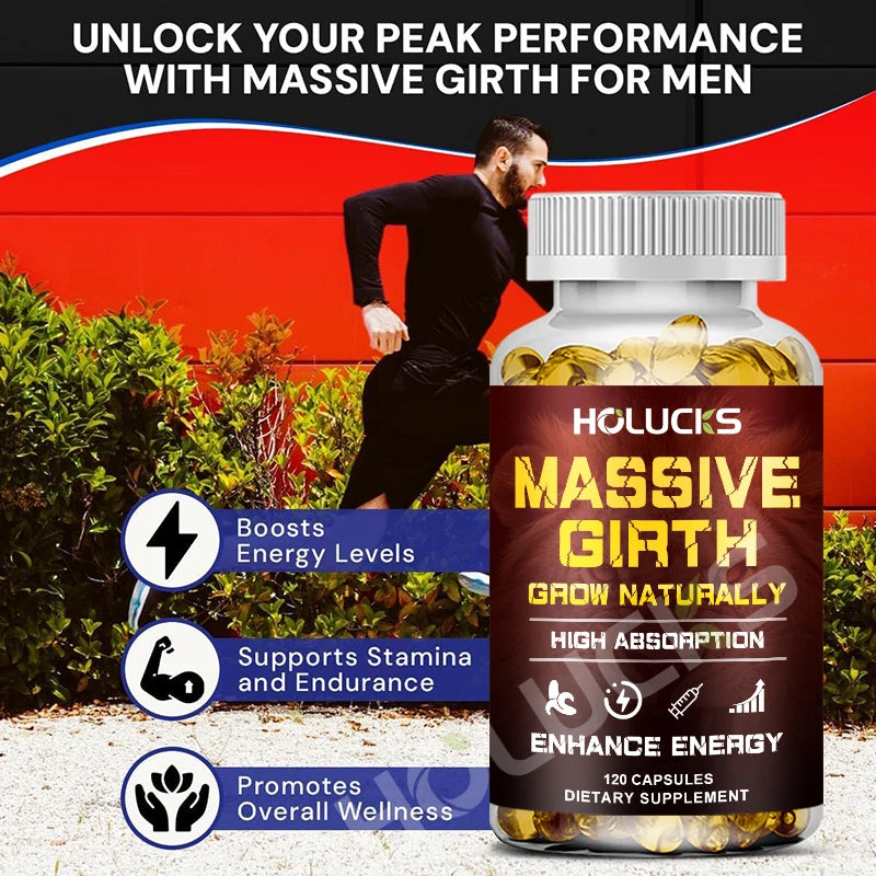 Buy 1 Get 1 Free! Massive Girth Supplement, for Enhanced Blood Flow, Stamina & Overall Male Performance, Overall Wellness, Vegan