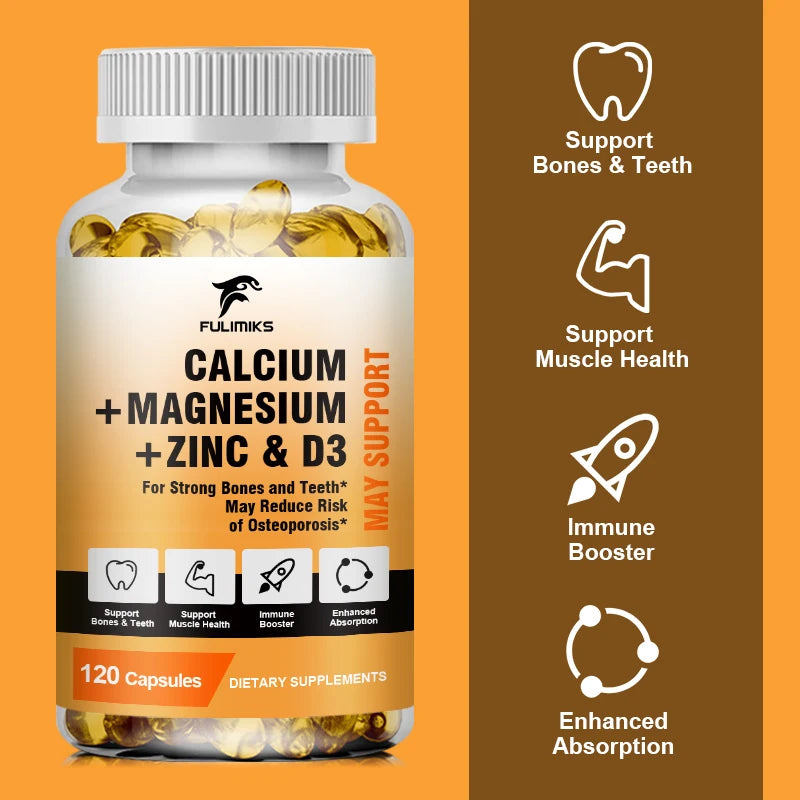 FULIMIKS Calcium Magnesium Zinc Supplement, with Vitamin D3, Supports Strong Bones, Teeth, Muscle Health & Immune Function