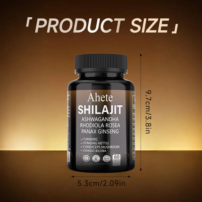 Ahete Shilajit Energy Supplement | 10 Herbal Extracts From The Himalayan Premium Shilajit, Ginseng, Ginkgo, Nettle, Turmeric.