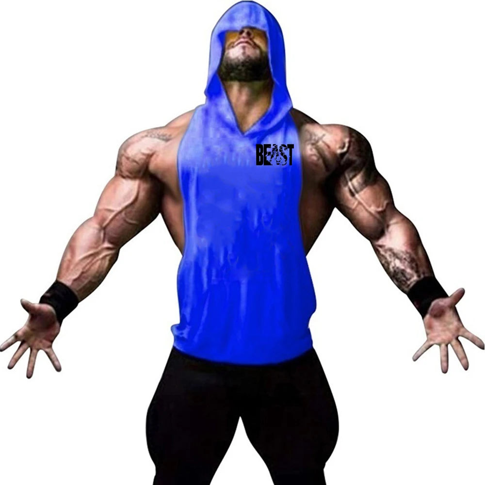 Men's Sports Running Vest Summer Top Weight Training Bodybuilding Vest Gym Workout Fitness Hoodie Men's Hooded Vest