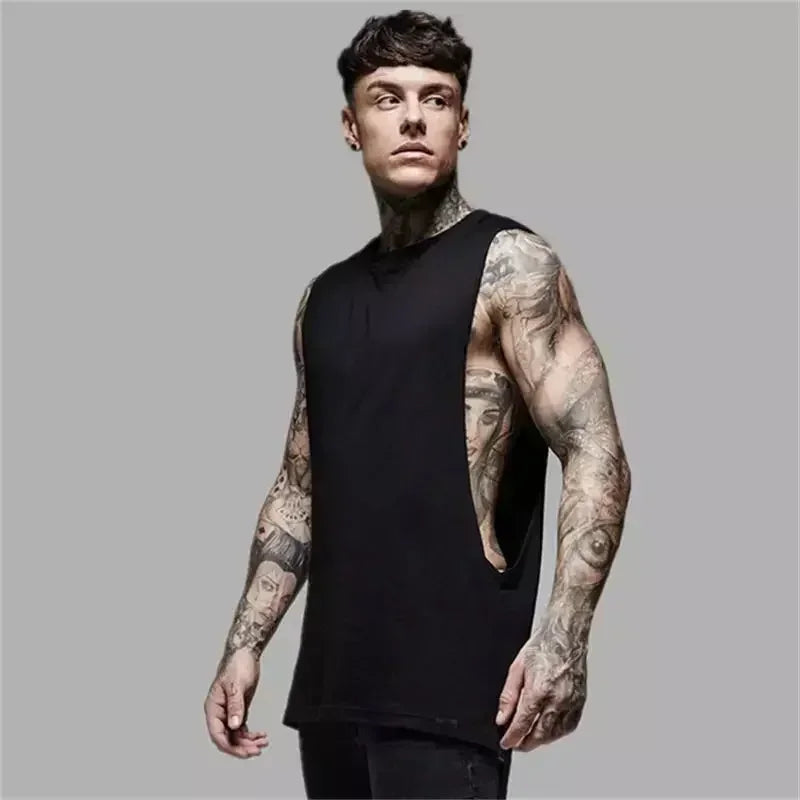 Plain Mens Fitness Sport Clothing Gym Bodybuilding Muscle Tank Tops Cotton Hip-Hop Singlets Extend Cut Off Sleeveless T-shirts