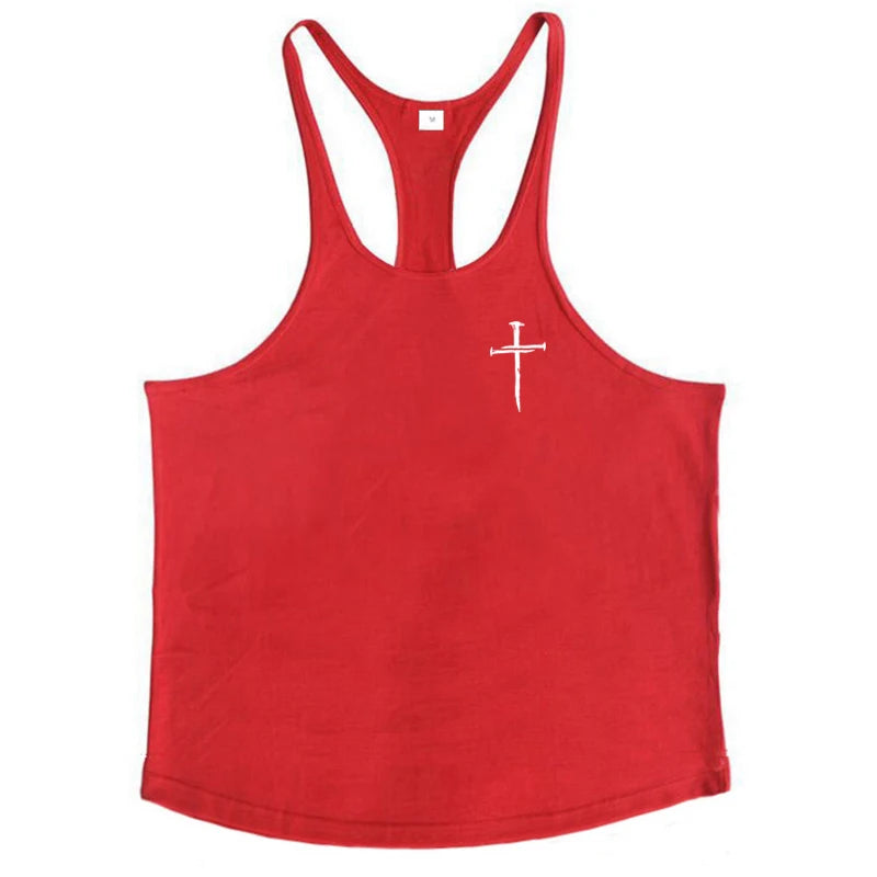 Personalized Cross Print Gym Bodybuilding Sport Vests Men's Running Fitness Sleeveless Shirt Cotton Breathable Y-back Tank Tops