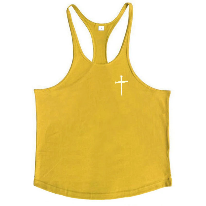 Personalized Cross Print Gym Bodybuilding Sport Vests Men's Running Fitness Sleeveless Shirt Cotton Breathable Y-back Tank Tops