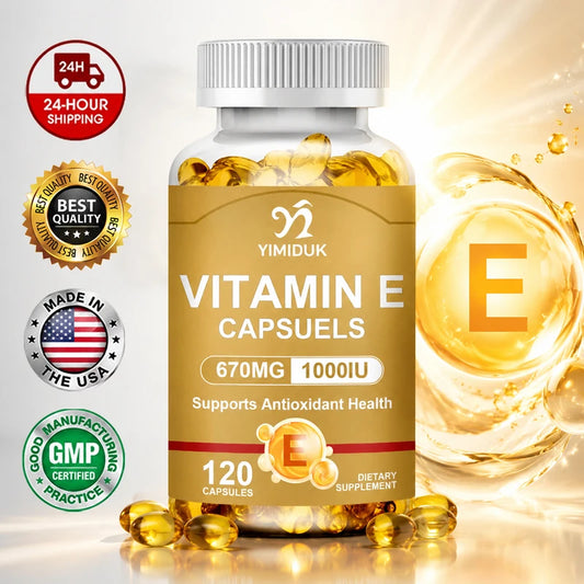 Antioxidant Vitamin E Supplements, with Tocopherols & Safflower Oil, Boost Elasticity, Shrink Pores, Combat Aging