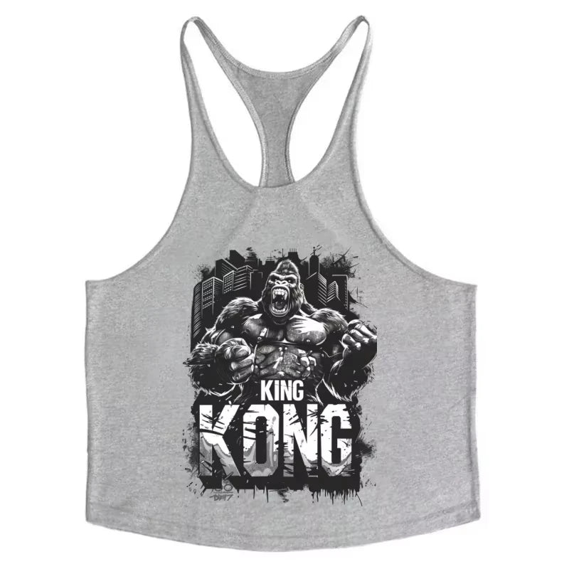 2026 Muscle Gorilla Graphic Stringer Vest Men Cotton Y-Back Sleeveless Tank Top Printed Gym Workout Athletic Sportswear