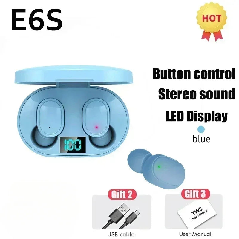 E6S Wireless Bluetooth Earphones TWS Bluetooth Headset Wireless Earbuds Noise Cancelling Earphones with Microphone Headphones