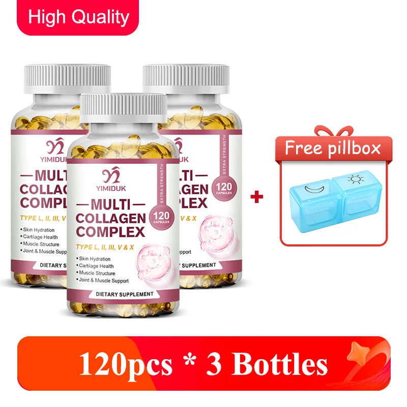 All-in-One Multi Collagen Complex Capsules, with Vitamin A, for Skin Hydration, Promote Joint Flexibility, Hair, Women & Men