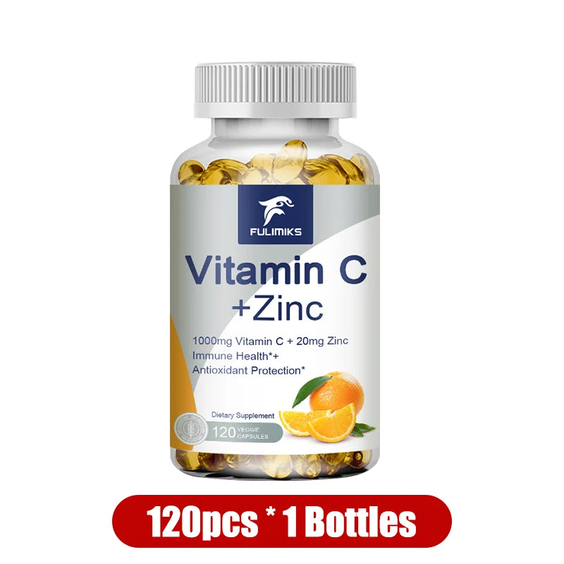 Buy 1 Get 1 Free! Premium Vitamin C + Zinc Supplement, for Wound Healing, Reduces Oxidative Stress & Promotes Clear Skin, Vegan