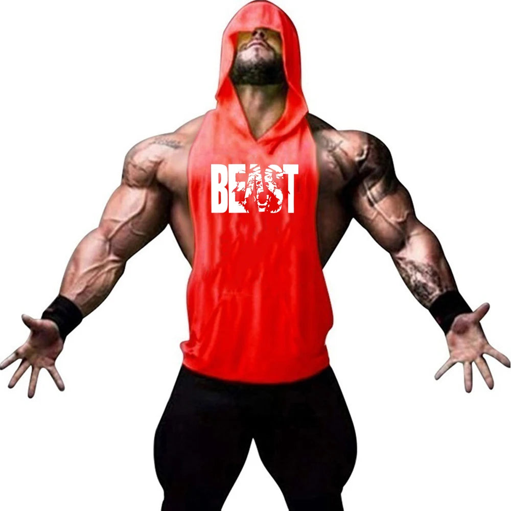 Men's Sports Running Vest Summer Top Weight Training Bodybuilding Vest Gym Workout Fitness Hoodie Men's Hooded Vest