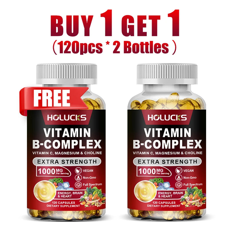 Buy 1 Get 1 Free!  Pure Vitamin B Complex Supplement, for Energy, Metabolism & Nervous System, Immune Defense & Stress Relief