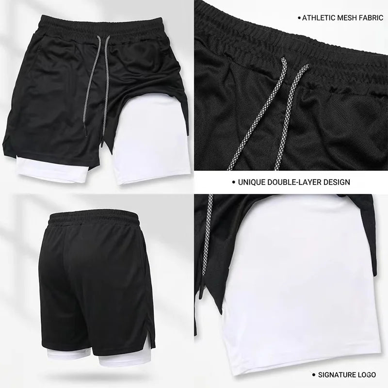 Men's UFC GYM 2-in-1 Compression Shorts Quick Dry Breathable Running Gym Training Shorts with Built-in Liner