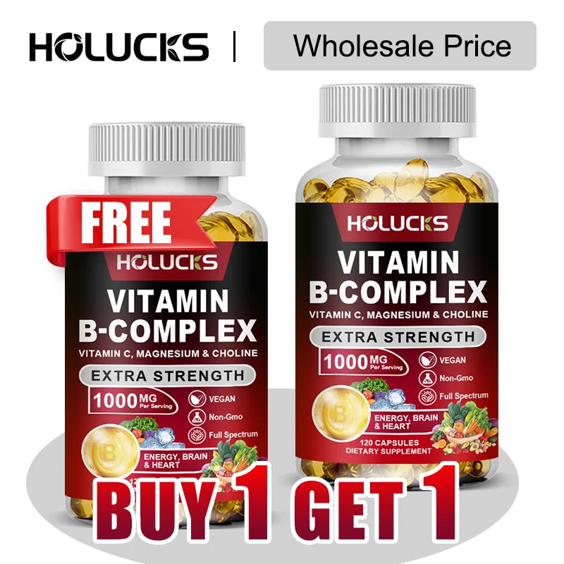 Buy 1 Get 1 Free!  Pure Vitamin B Complex Supplement, for Energy, Metabolism & Nervous System, Immune Defense & Stress Relief