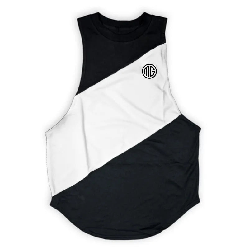 Muscleguys Running Vests Mens Gym Sleeveless Shirt Summer Cotton Stitching Mesh Breathable Fitness Tank Tops Muscle Singlets